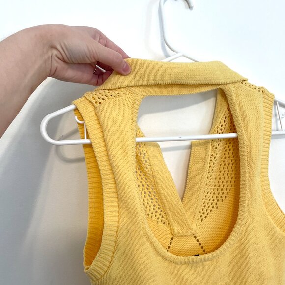 ZARA TRF Perforated Chenille Collared Polo Mini Dress Yellow Knit Cutout Bodycon - Picture 14 of 16